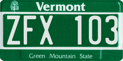 VT license plate ZFX103