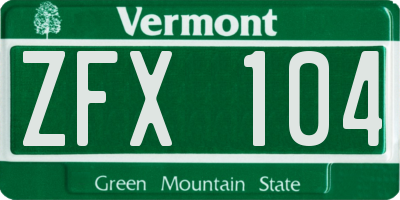VT license plate ZFX104