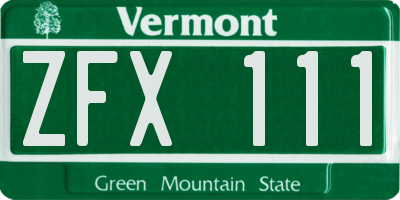 VT license plate ZFX111