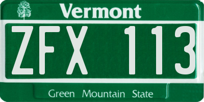 VT license plate ZFX113