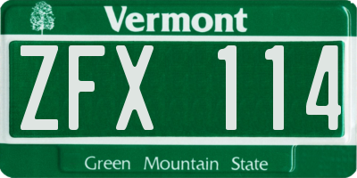 VT license plate ZFX114