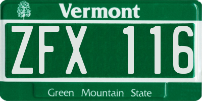 VT license plate ZFX116