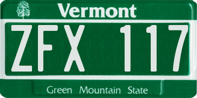 VT license plate ZFX117
