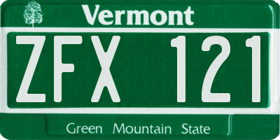 VT license plate ZFX121