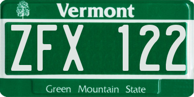 VT license plate ZFX122