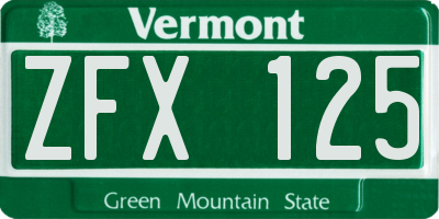 VT license plate ZFX125