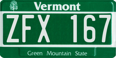 VT license plate ZFX167