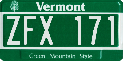 VT license plate ZFX171