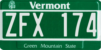 VT license plate ZFX174