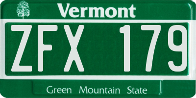 VT license plate ZFX179