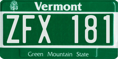 VT license plate ZFX181