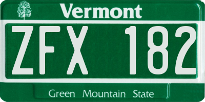 VT license plate ZFX182