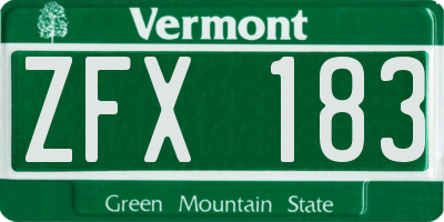 VT license plate ZFX183