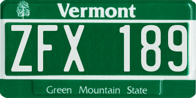 VT license plate ZFX189
