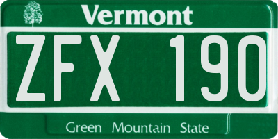 VT license plate ZFX190
