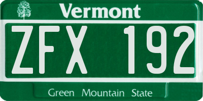VT license plate ZFX192