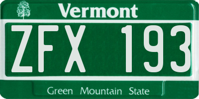 VT license plate ZFX193