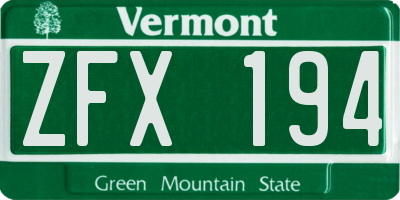 VT license plate ZFX194
