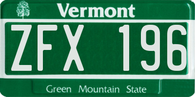 VT license plate ZFX196