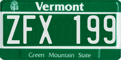 VT license plate ZFX199