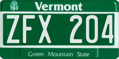 VT license plate ZFX204