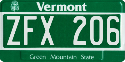 VT license plate ZFX206