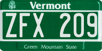 VT license plate ZFX209