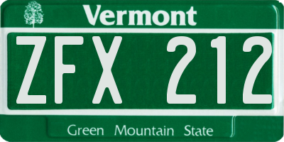 VT license plate ZFX212