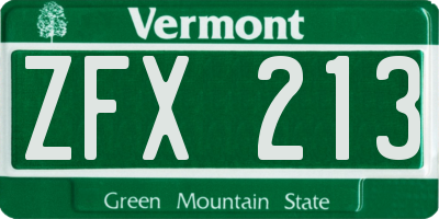 VT license plate ZFX213