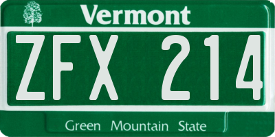 VT license plate ZFX214