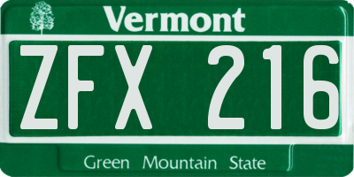VT license plate ZFX216
