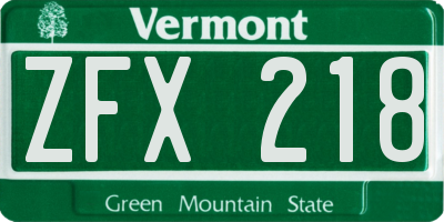 VT license plate ZFX218