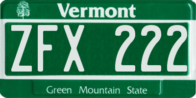 VT license plate ZFX222