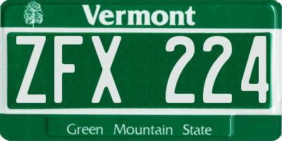 VT license plate ZFX224