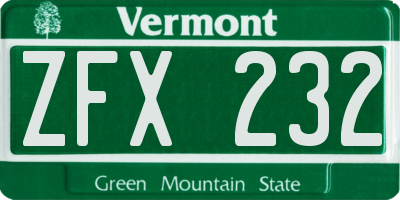 VT license plate ZFX232