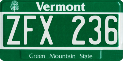 VT license plate ZFX236