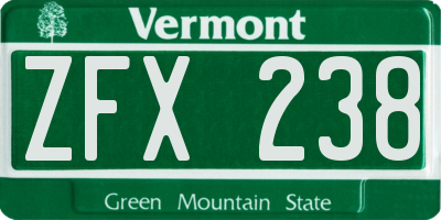 VT license plate ZFX238