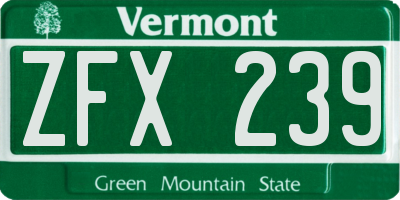 VT license plate ZFX239