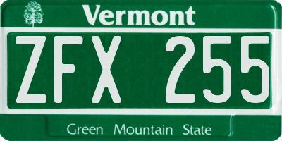 VT license plate ZFX255