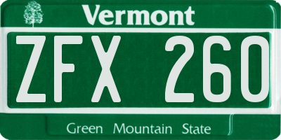VT license plate ZFX260