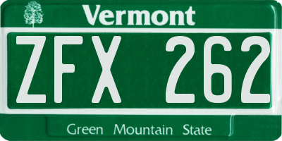 VT license plate ZFX262