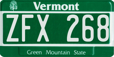 VT license plate ZFX268