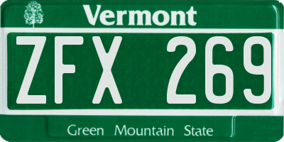 VT license plate ZFX269