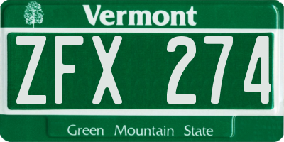 VT license plate ZFX274
