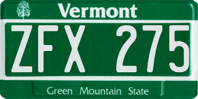 VT license plate ZFX275