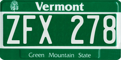 VT license plate ZFX278