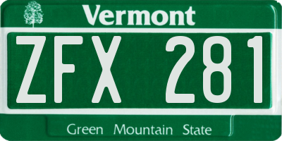 VT license plate ZFX281