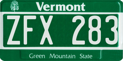 VT license plate ZFX283