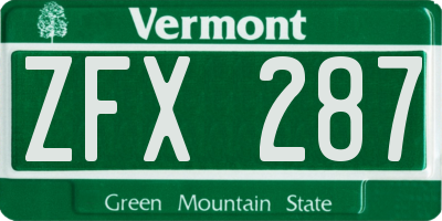 VT license plate ZFX287