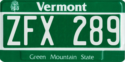 VT license plate ZFX289